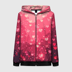 Толстовка на молнии женская Розовый с сердечками паттерн, цвет: 3D-черный