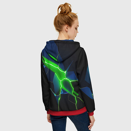Женская толстовка на молнии Neon green glow / 3D-Красный – фото 4