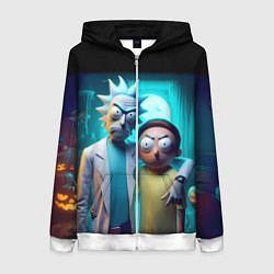 Толстовка на молнии женская Rick with Morty - halloween night, цвет: 3D-белый