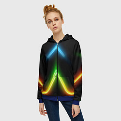 Толстовка на молнии женская Neon multicolored lines, цвет: 3D-синий — фото 2