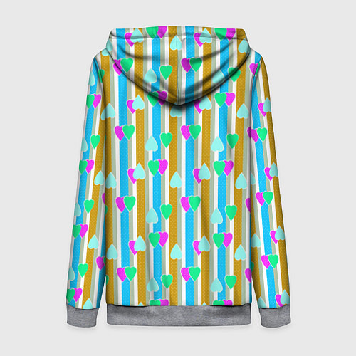 Женская толстовка на молнии Полосатый с сердечками ретро в горошек / 3D-Меланж – фото 2