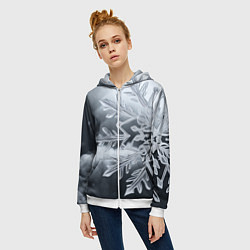 Толстовка на молнии женская Снежинка на черно белое, цвет: 3D-белый — фото 2