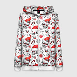 Толстовка на молнии женская Новогодние черепа, цвет: 3D-белый