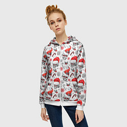 Толстовка на молнии женская Новогодние черепа, цвет: 3D-белый — фото 2