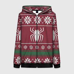 Толстовка на молнии женская Рождественский свитер Человека паука, цвет: 3D-черный