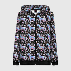 Толстовка на молнии женская Новогодние лошади y2k, цвет: 3D-черный