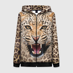 Толстовка на молнии женская Взгляд леопарда, цвет: 3D-черный