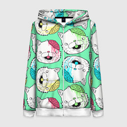 Толстовка на молнии женская Drop Dead: Kitty Heads, цвет: 3D-белый