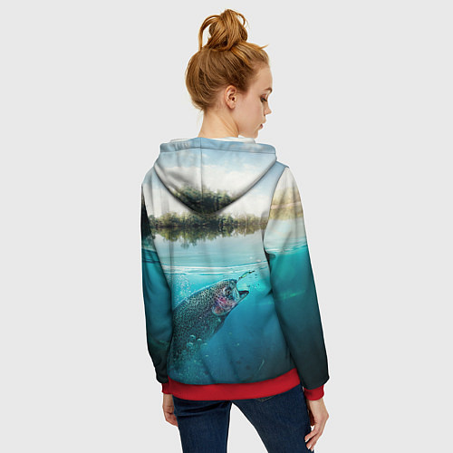 Женская толстовка на молнии Рыбалка на спиннинг / 3D-Красный – фото 4