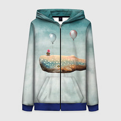Толстовка на молнии женская Летящий кит, цвет: 3D-синий