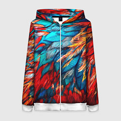 Толстовка на молнии женская Перья, цвет: 3D-белый