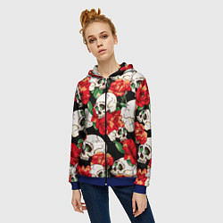 Толстовка на молнии женская Черепки и розы, цвет: 3D-синий — фото 2