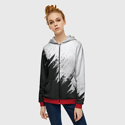 Толстовка на молнии женская Черно-белый разрыв, цвет: 3D-красный — фото 2