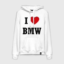 Толстовка-худи хлопковая женская I love BMW, цвет: белый