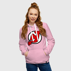 Толстовка-худи хлопковая женская New Jersey Devils, цвет: светло-розовый — фото 2