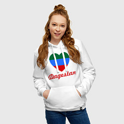Толстовка-худи хлопковая женская Dagestan: Heart Flag, цвет: белый — фото 2