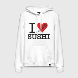 Толстовка-худи хлопковая женская I love sushi, цвет: белый