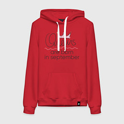 Толстовка-худи хлопковая женская Королевы рождаются в сентябре, цвет: красный