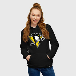 Толстовка-худи хлопковая женская Pittsburgh Penguins, цвет: черный — фото 2