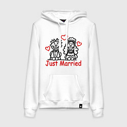 Толстовка-худи хлопковая женская Just married (Молодожены), цвет: белый