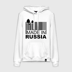 Толстовка-худи хлопковая женская Made in Russia штрихкод, цвет: белый