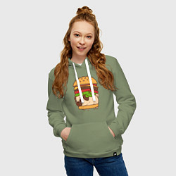 Толстовка-худи хлопковая женская Мопс-бургер, цвет: авокадо — фото 2