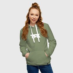 Толстовка-худи хлопковая женская TFK: White Logo, цвет: авокадо — фото 2