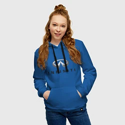 Толстовка-худи хлопковая женская Logo Infiniti, цвет: синий — фото 2