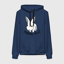 Толстовка-худи хлопковая женская Rabbit: follow me, цвет: тёмно-синий