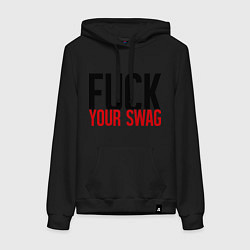 Толстовка-худи хлопковая женская Fuck your SWAG, цвет: черный