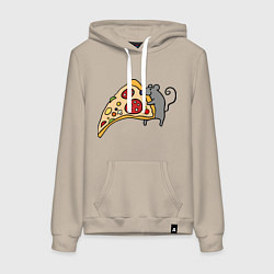 Толстовка-худи хлопковая женская Кусочек пиццы парная, цвет: миндальный