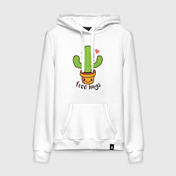 Толстовка-худи хлопковая женская Cactus: free hugs, цвет: белый