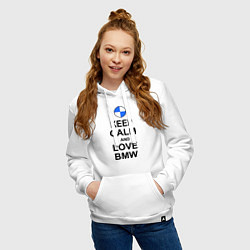 Толстовка-худи хлопковая женская Keep Calm & Love Bmw, цвет: белый — фото 2