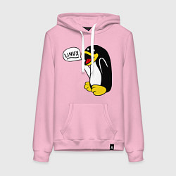Толстовка-худи хлопковая женская Пингвин: Linux, цвет: светло-розовый