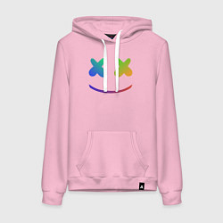 Толстовка-худи хлопковая женская Marshmello: Rainbow Face, цвет: светло-розовый
