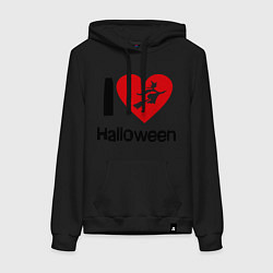 Толстовка-худи хлопковая женская I love halloween (Я люблю хэллоуин), цвет: черный