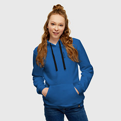 Толстовка-худи хлопковая женская Москва-чёрный логотип, цвет: синий — фото 2