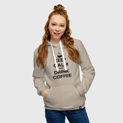 Толстовка-худи хлопковая женская Keep Calm & Drink Coffee, цвет: миндальный — фото 2