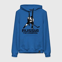 Толстовка-худи хлопковая женская Russia: Hockey Champion, цвет: синий