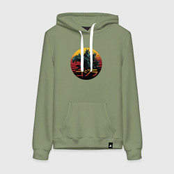 Толстовка-худи хлопковая женская Godzilla in circle, цвет: авокадо