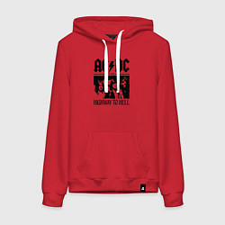 Толстовка-худи хлопковая женская ACDC highway to hell, цвет: красный