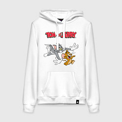 Толстовка-худи хлопковая женская Tom & Jerry, цвет: белый