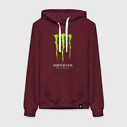 Толстовка-худи хлопковая женская MONSTER ENERGY, цвет: меланж-бордовый