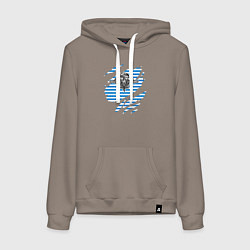 Толстовка-худи хлопковая женская Рваная тельняшка, цвет: утренний латте