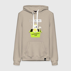 Толстовка-худи хлопковая женская Кот спереди жив, а сзади, цвет: миндальный