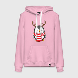 Толстовка-худи хлопковая женская Пингвин в шарфике, цвет: светло-розовый
