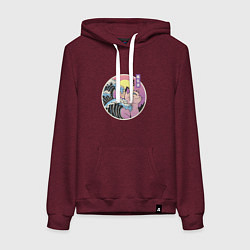 Толстовка-худи хлопковая женская Vaporwave Sunset Кот Самурай, цвет: меланж-бордовый