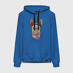 Толстовка-худи хлопковая женская Славянская лама, цвет: синий