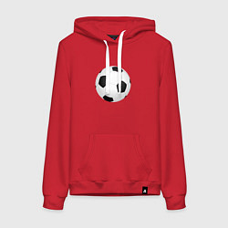 Толстовка-худи хлопковая женская Футбольный мяч, цвет: красный