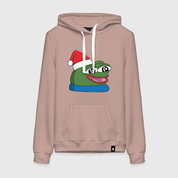 Толстовка-худи хлопковая женская Pepe, pepe happy, Пепе хеппи, pepe happy new year, цвет: пыльно-розовый